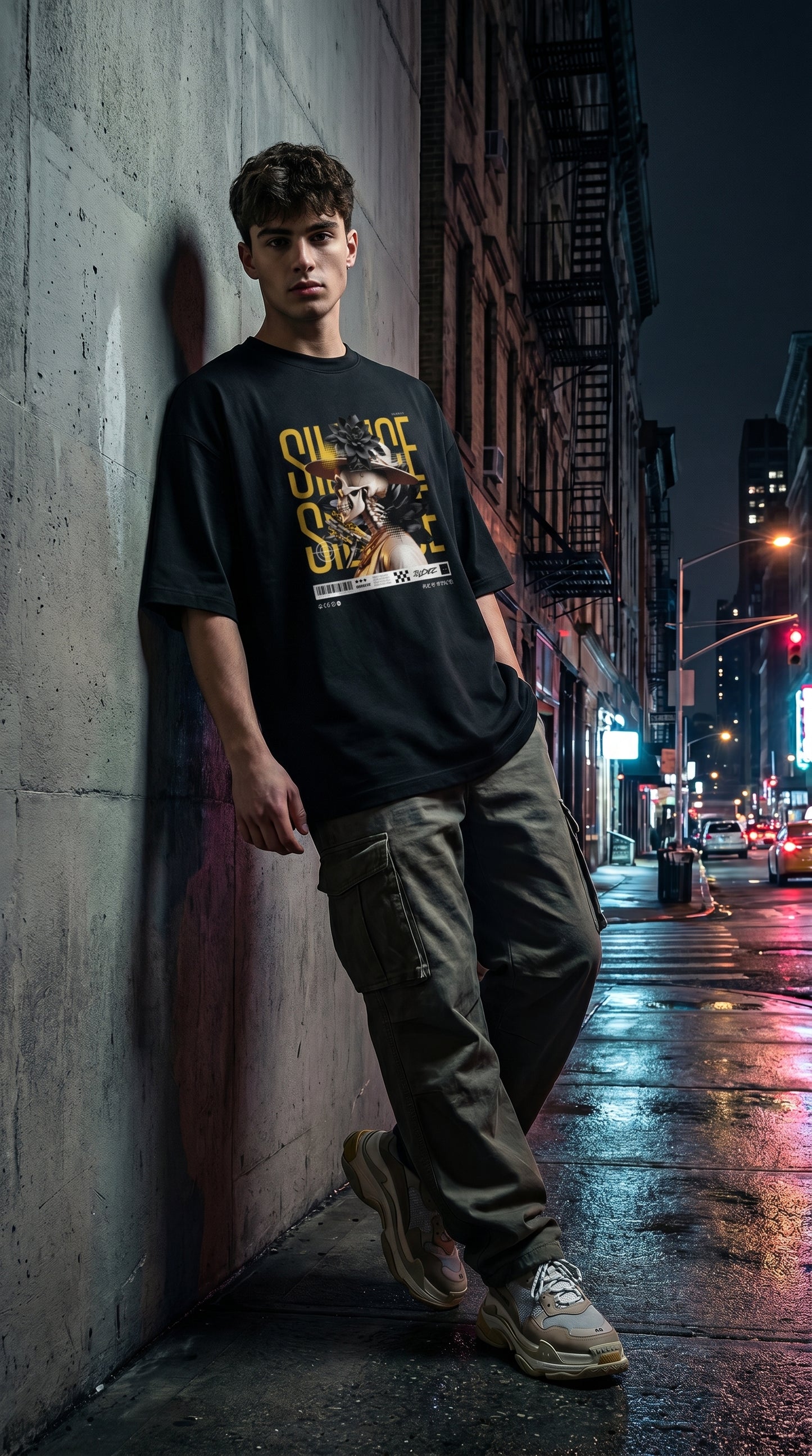 Black Flower Oversized Tee