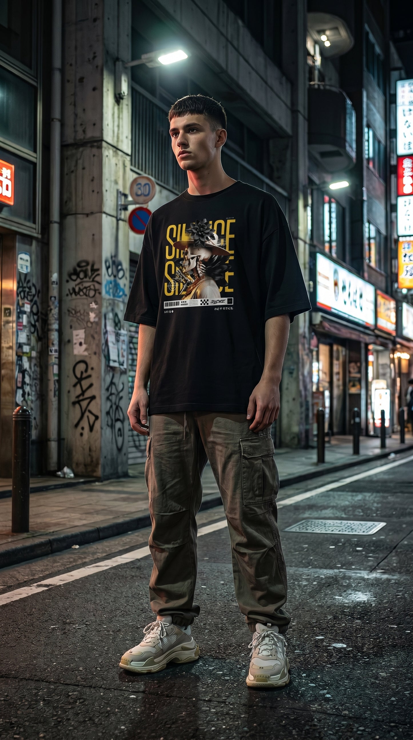 Black Flower Oversized Tee